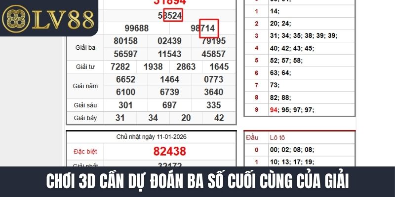 Chơi 3D cần dự đoán ba số cuối cùng của giải